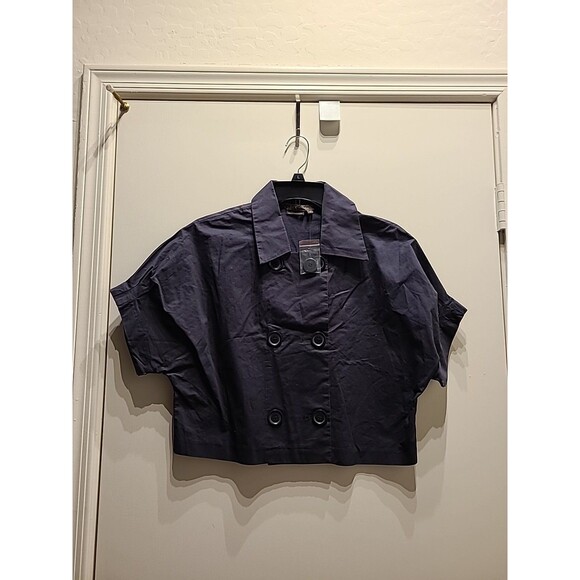 Tex by MaxAzria Gray Blue Button-Up Cotton Blazer Womens M Nwot - Picture 3 of 12